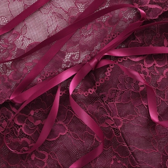 🔴 Lace Lingerie Romper One Piece Burgundy - Picture 3 of 4